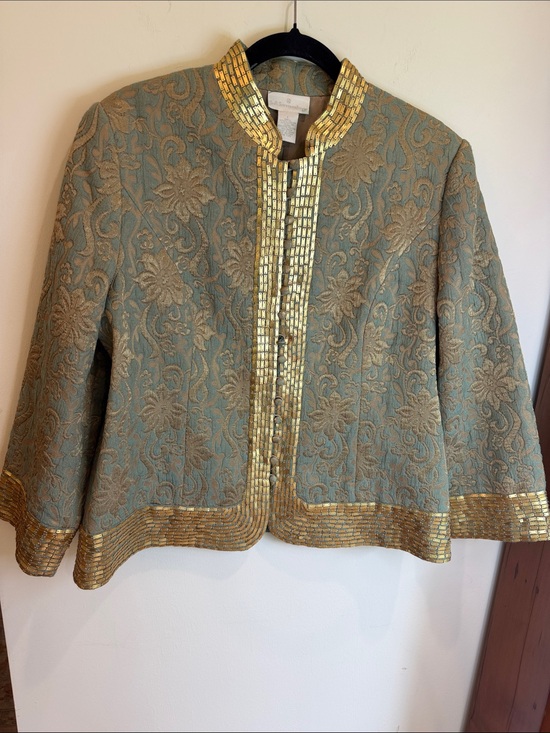 Soft Surroundings Jackets & Blazers - Soft Surroundings Exquisite Gold-Trim & Gold/Green Brocade Blazer, L - Chic